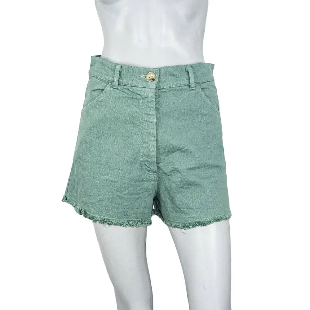NICO NICO High Rise Cut off Shorts in Green Cotton Women's Size 8